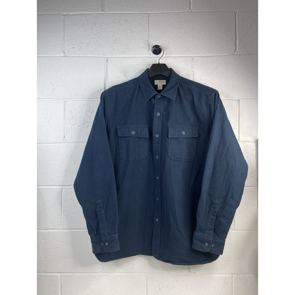 LL Bean Chamois Cloth Shirt Mens XL Reg Blue Navy Flannel Heavy Cotton Soft